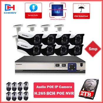 

Face Detection H.265 8CH 5MP POE NVR Kit CCTV Security System Two Way Audio AI POE IP Camera Outdoor Video Surveillance Set 2TB
