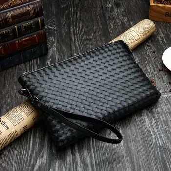 

New men's bag leather woven men's clutch bag envelope soft leather casual men's hand grip iapd bag