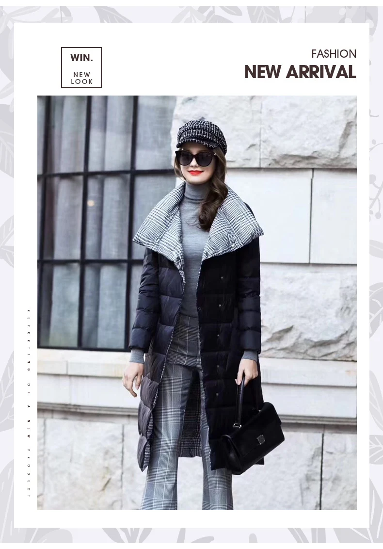 Duck Down Jacket Women Winter Long Thick Double Sided Plaid Coat Female Plus Size Warm Down Parka For Women Slim Clothes 2020