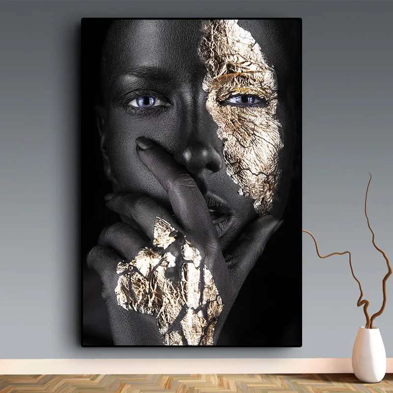 Black and Gold Woman Canvas Painting Cuadros Portrait Posters Prints African Wall Art Pictures for Living Room No Frame | Дом и сад