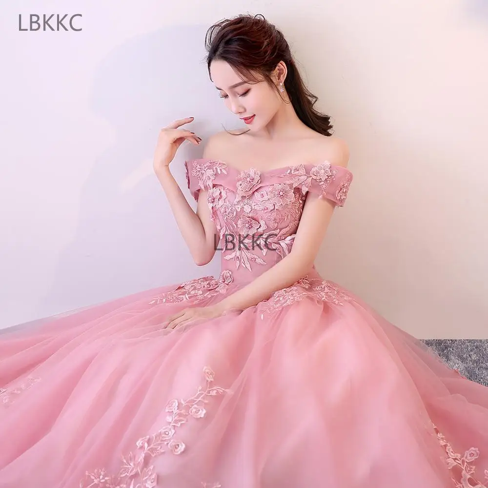 Розовые бальные платья Милая Тюль с кружевным жемчугом Vestidos De 15 Anos сладкий 16 платья Бальные вниз платья выпускного вечера