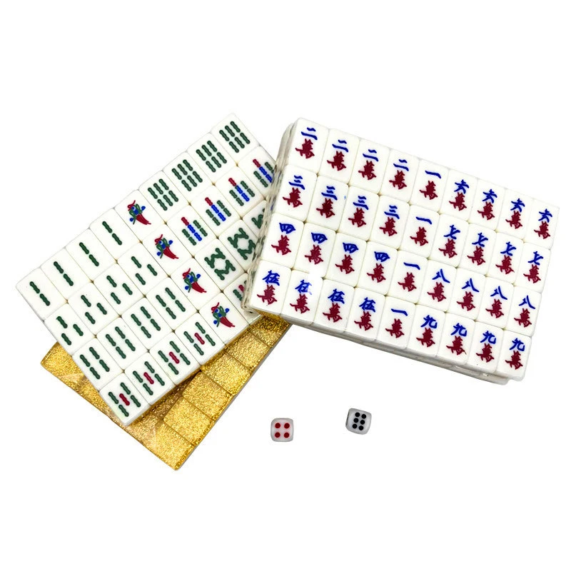 Top Grade Mini Portable Travel 20MM Golden Mahjong Carry Wooden Box Melamine Mah-jong Leather Table Majiang Board Chess Set Game