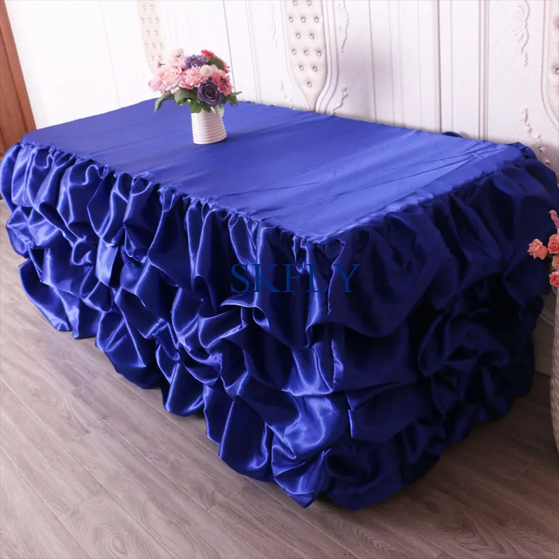 SK002B many colors made new wedding gathered royal blue satin table skirt