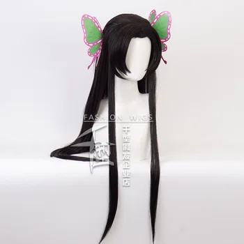 

Demon Slayer: Kimetsu no Yaiba Kochou Kanae Cosplay Wigs High-temperature Fiber Black Long Straight Hair With free hair cap
