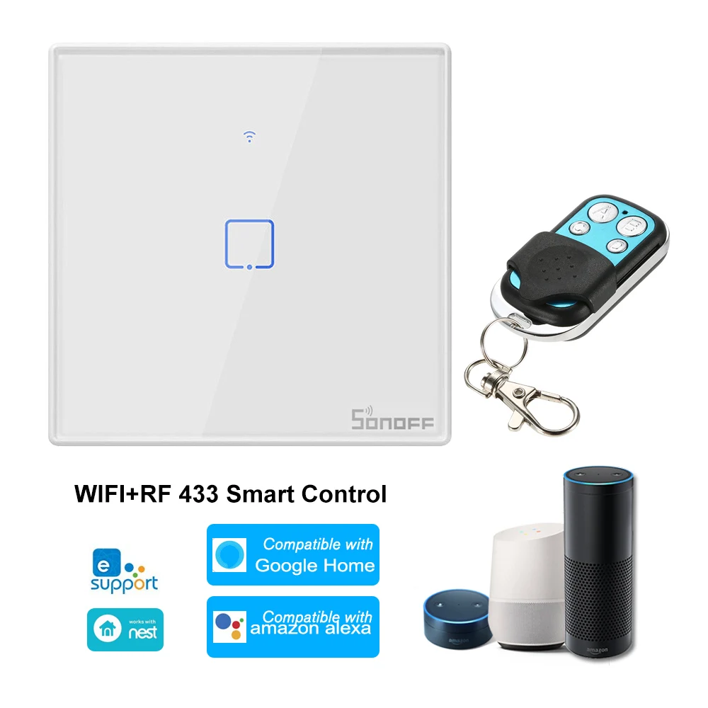 SONOFF Smart WiFi настенный выключатель света РЧ беспроводная система контроля стандарт ЕС панель смарт-переключатель совместим с Google Home/Nest& Alexa