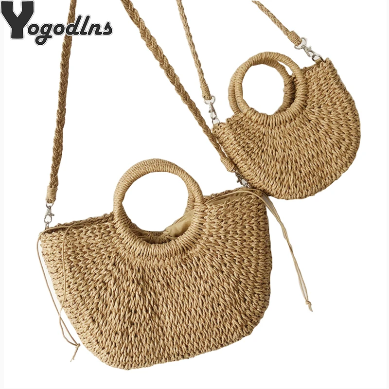 de paja para carteras de paja para playa, bolsos de hombro informales estilo vintage de gran capacidad de forma ovalada| | - AliExpress