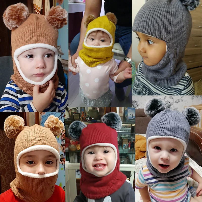 REAKIDS милая детская шапка, шарф с помпонами, зимние хлопковые шапки для девочек, вязаные толстые шапки, шарфы для подогреватель детей, детские шапки для мальчиков