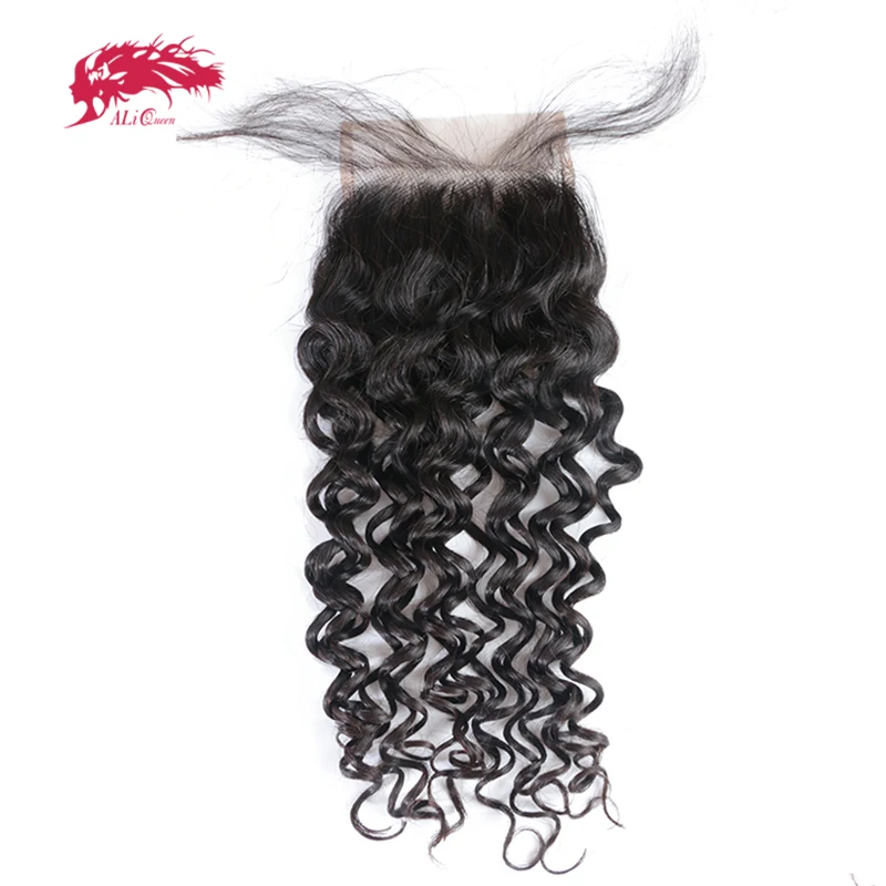 

Water Wave Closure Free Part Lace Closure Ali Queen Hair One Cut 4 x 4 Virgin Brazilian Lace Closure Human Hair Natural Black