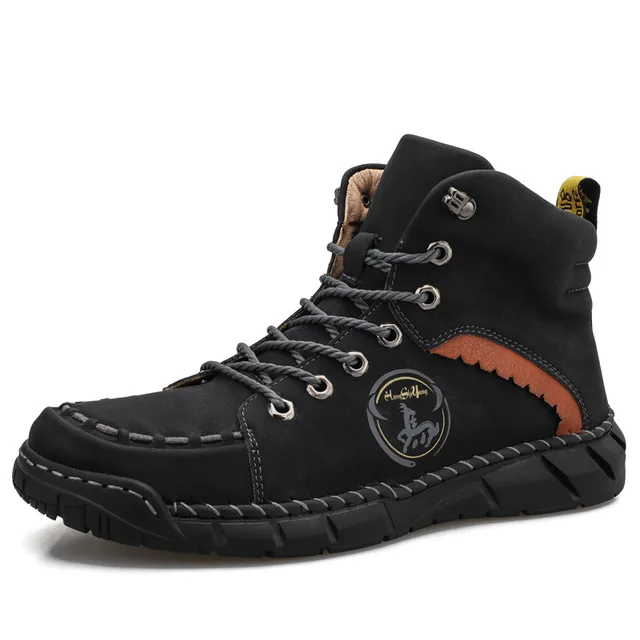 Classic Mens Ankle Boots Handmade Leather Mens Winter Boots Soft Comfortable Mens Motorcycle Boots Zapatillas Hombre 38-50