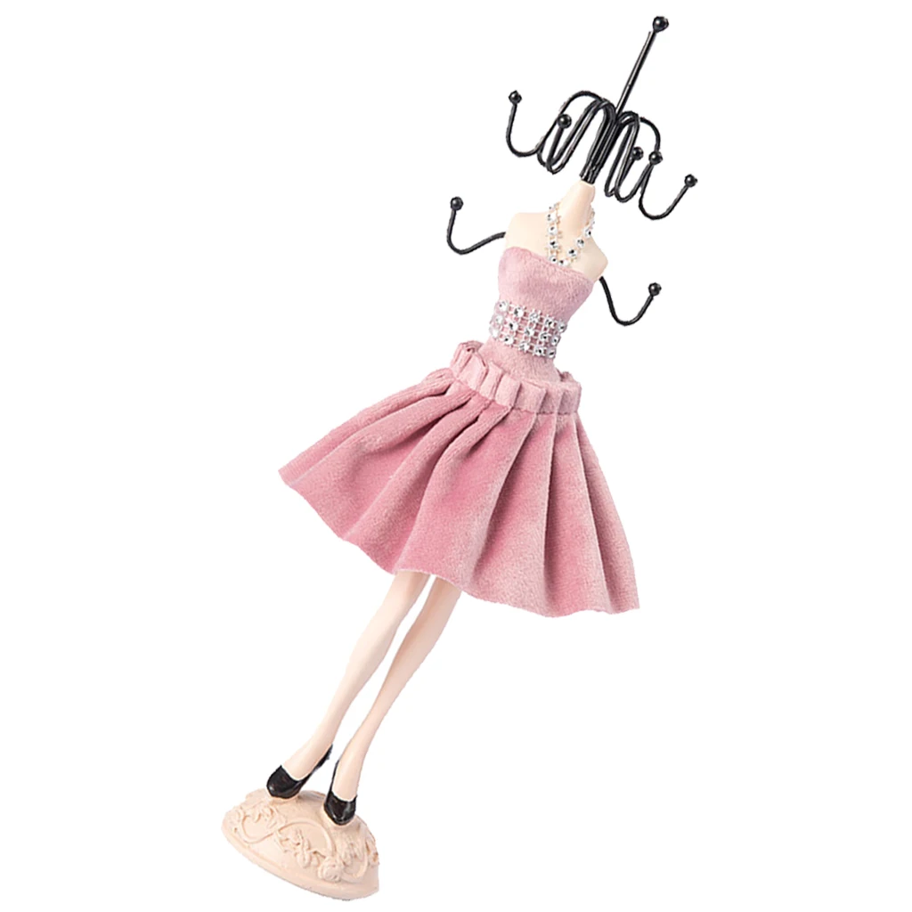 32 cm/13 inch Creative Doll Jewelry Stand Holder Iron Resin Mini Skirt Model Rack Lady Figure Home Decor Jewelry Store Display