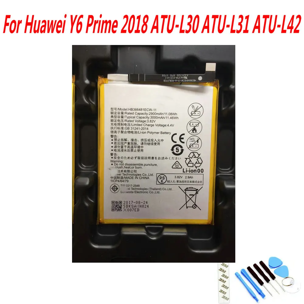 NEW Original 3000mAh HB366481ECW 11 battery for Huawei Y6 Prime 2018 ...