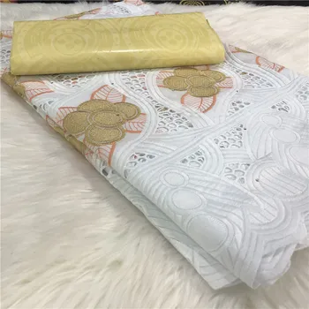 

Blue African Bazin Riche Brode Fabric with Swiss Cotton Voile Lace 2020 Damask Shadda Guinea Brocade Lace Fabric