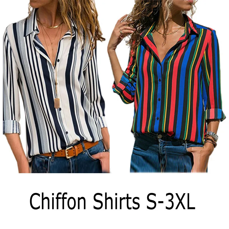 3XL Plus Size Summer Casual Chiffon Shirts New Spring Striped Print Shirt Office Wear Lapel Women Blouses Oversize Mujer Blusas | Женская