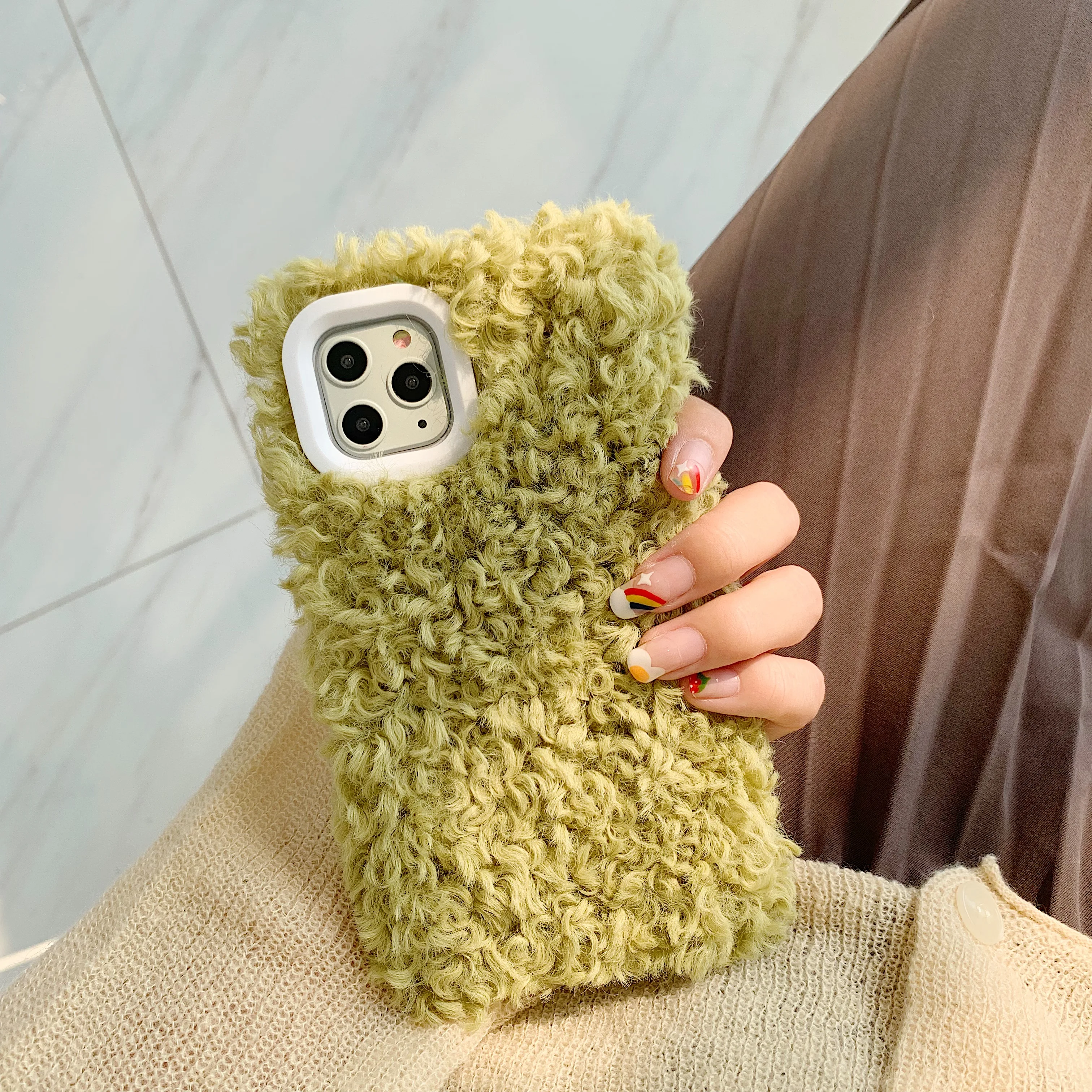 ORYKSZ Роскошный милый теплый кроличий мех плюш чехол для телефона для iPhone 11 Pro Max X XS Max XR 6 6S 7 8 Plus пушистый мягкий ворс задняя крышка