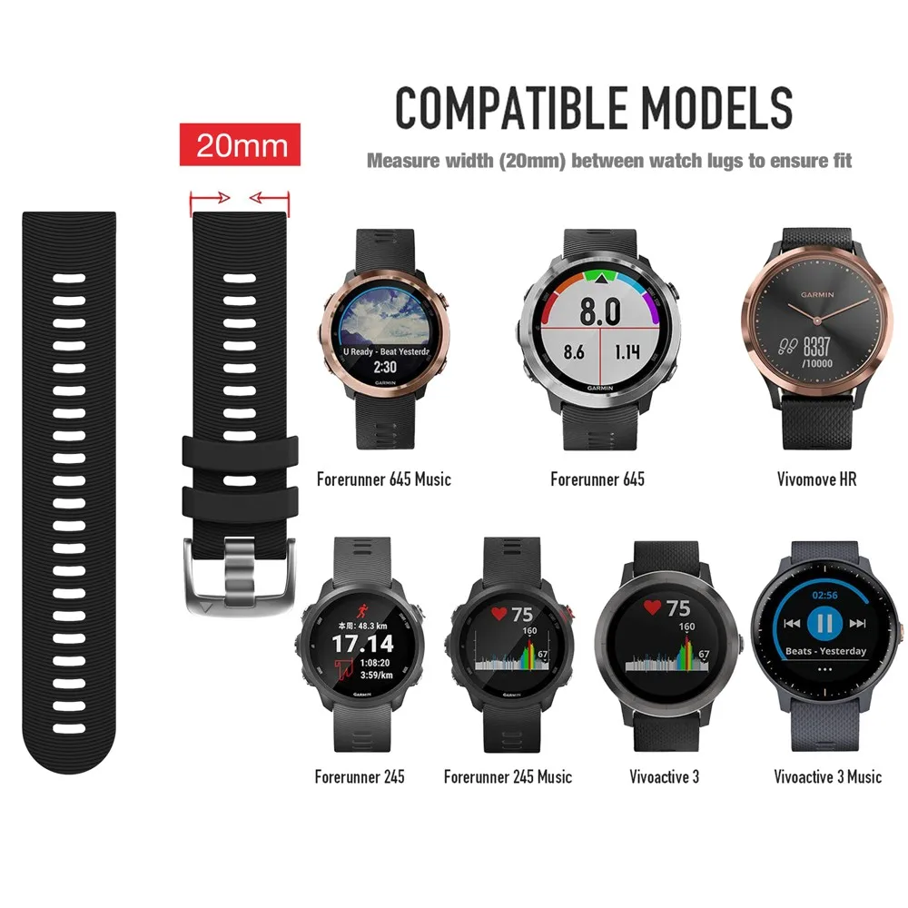 Vivoactive 3 ремешок для часов 20 мм силиконовый ремешок часов водонепроницаемый браслет для Garmin Vivoactive 3 музыка, Forerunner 645/645 музыка