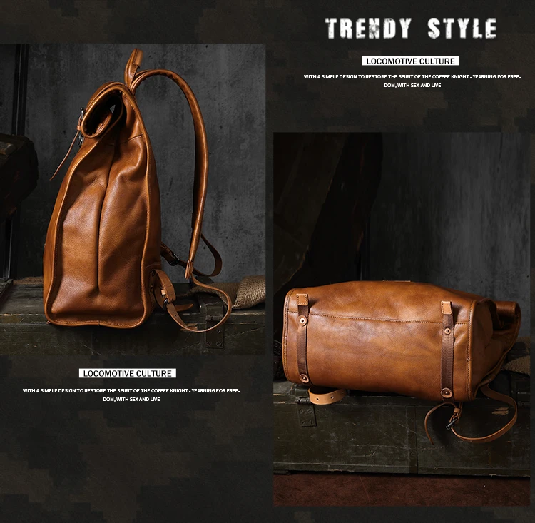 Retro art traveler first layer cowhide men's backpack large capacity backpack men bags leather outdoor hiking travel backpacks