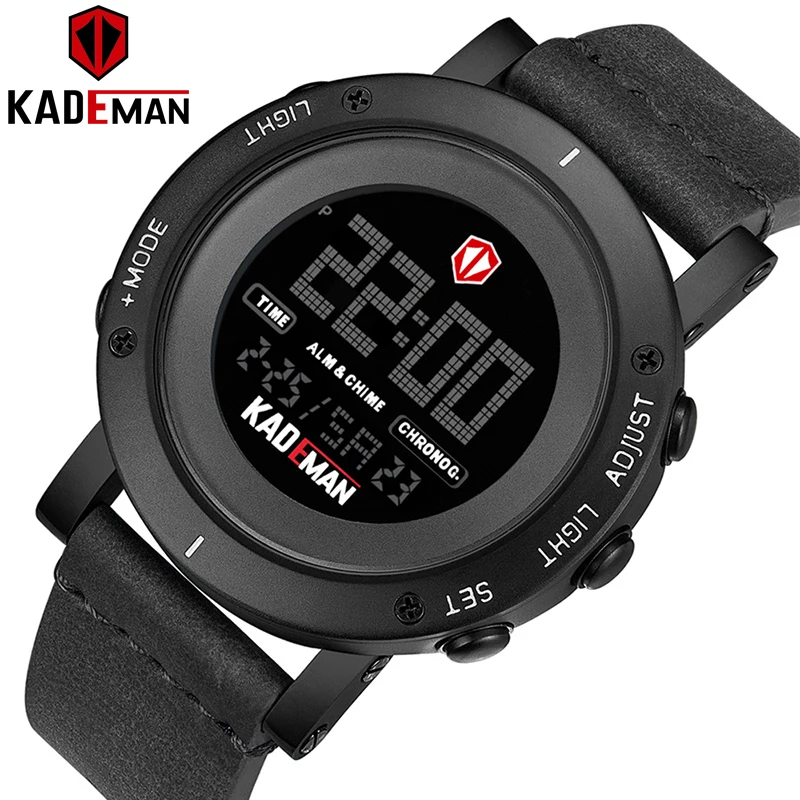 

KADEMAN New Fashion Mans Watch Luxury Sport Digital Casual Leather Wristwatch LED Dispaly TOP Brand Waterproof Relogio Masculino