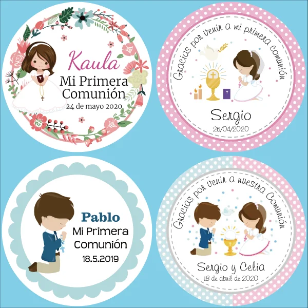 PERSONALISED GLOSS PINK COMMUNION STICKERS BAPTISM FAVOUR CONFIRMATION LABELS