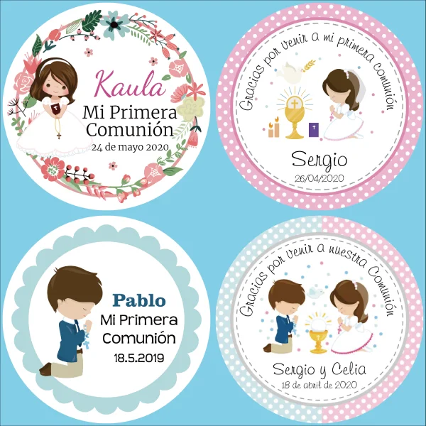 Pegatinas personalizadas de primera comunión para niño y niña, etiquetas de  recuerdo de primera comunión, bautismo, 100 piezas - AliExpress