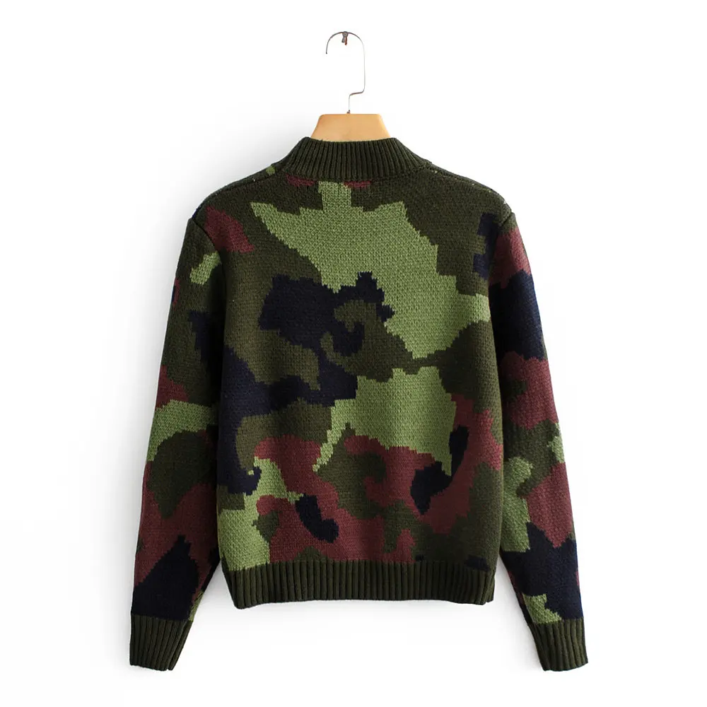 Увядшие зимние свитера для женщин pull femme английский стиль high street elstic camouflage с круглым вырезом короткие свитера женские пуловеры Топы