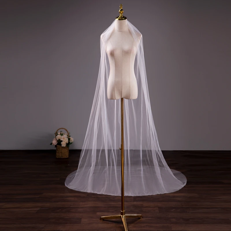 Wholesale Soft Tulle 3Meter 5Meter White Ivory Voile Mariee Long Wedding Veil With Metal Comb Bridal Headwear Vestido De Noiva