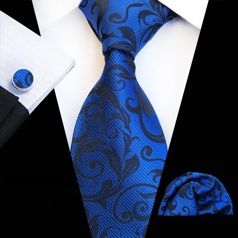 Neck tie Men's Plain Floral 8cm Silk Set Wedding Solid Hanky Cufflinks