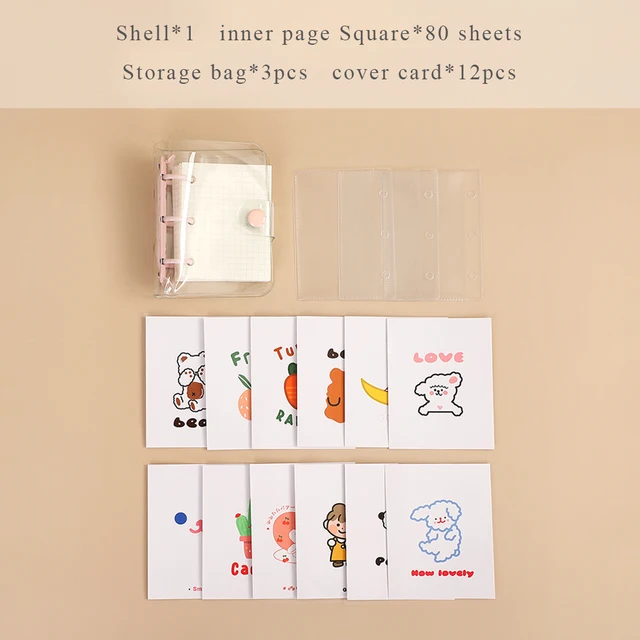 Cute Transparent Mini Loose-leaf Notebook Creative Portable Pocket Hand Book 3 Ring Binder Kawaii School Supplies Stationery Pink