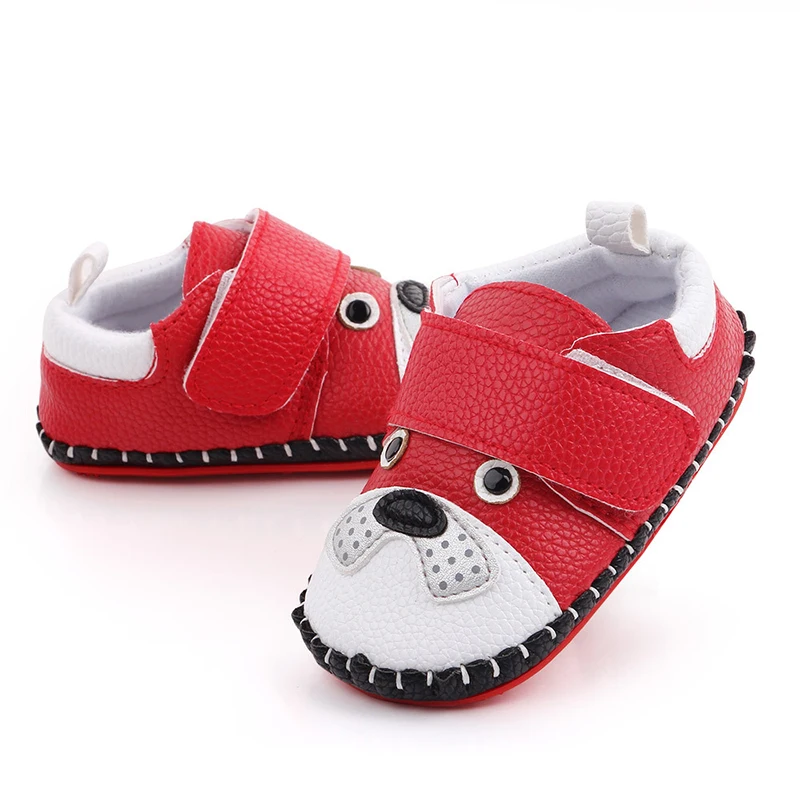 Кожаная обувь для маленьких девочек с изображением животных из мультфильма «Собака» 0-18 месяцев резиновая обувь из тисненой искусственной кожи с круглым носком без застежки для девочек обувь для малышей-мальчиков