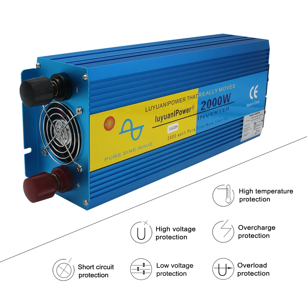 US $135.56 LCD Display 4000W peak DC12v to AC220V pure sine wave power inverter transformer  with Dual Europe Socket converter for travel