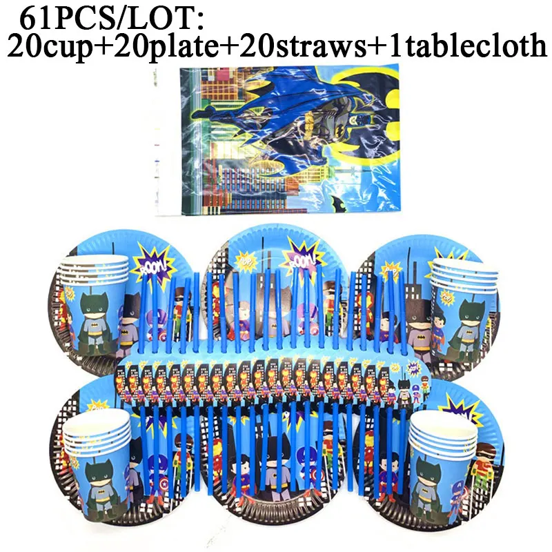 beipanxizhuo-61pcs Супер герой мстители день рождения декорации принадлежности чашки тарелки мстители бэтмен вечерние флаги/баннеры Baby Shower скатерть - Цвет: beipanxizhuo-61pcs