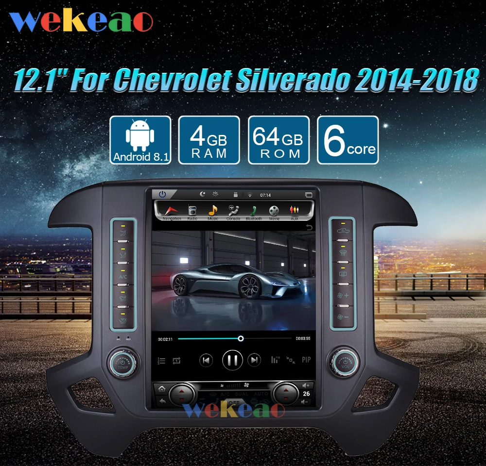 Wekeao вертикальный экран Tesla стиль 12,1 ''Android автомобильный Радио gps навигация для Chevrolet Silverado GMC dvd-плеер автомобиля