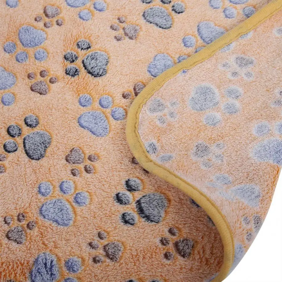 Winter Soft Coral Fleece Dog Bed Warm Pet Blanket Sleeping Mat Lovely Paw Print Dog Cat Blanket for Small Cats Puppy Kitten