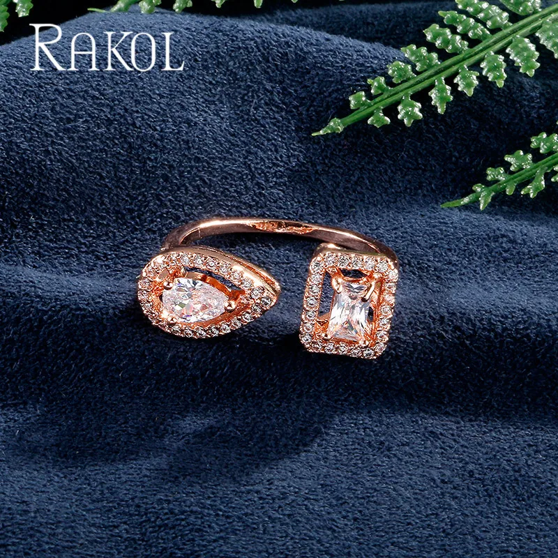 RAKOL роскошный геометрический кубический цирконий Открытые Кольца для женщин Мода юбилей вечерние ювелирные изделия RR20108