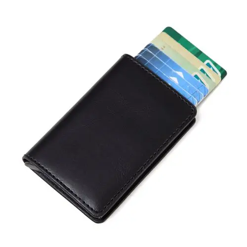 Anti-theft Для мужчин Винтаж держатель кредитной карты блокирование Rfid Бумажник кожаный унисекс информационной безопасности Алюминий Металл Кошелек - Цвет: Bright black