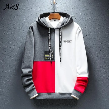 

Anbenser Cool Sweatshirt Men Hip Hop patchwork Long Sleeve Pullover contrast Hoodies Men high quality Sweatshirt hoodies