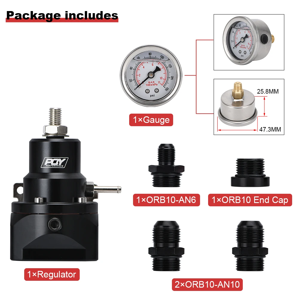 Регулятор давления топлива AN10 PQY EFI (с манометром 0 160psi) 10AN 10/10/6 впускные и