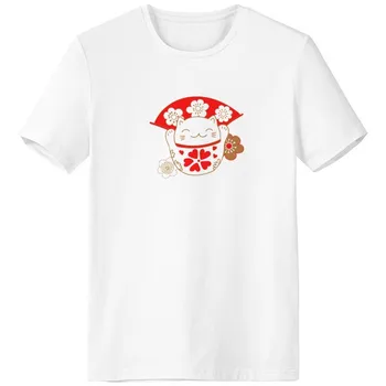 

Cherry Blossoms Fat Lucky Fortune Cat Fan Japa White T-shirt Spring and Summer Tagless Comfort Cotton Sports T-shirts Gift
