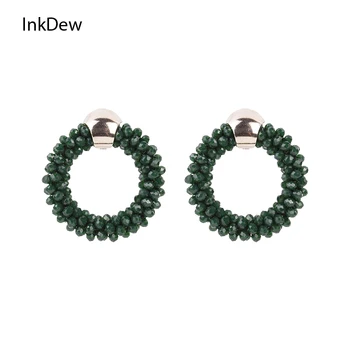 

INKDEW Round Shape Drop Earrings for Women Faceted Beads Handmade Crystal Earrings Big Earrings Long Earrings for boho