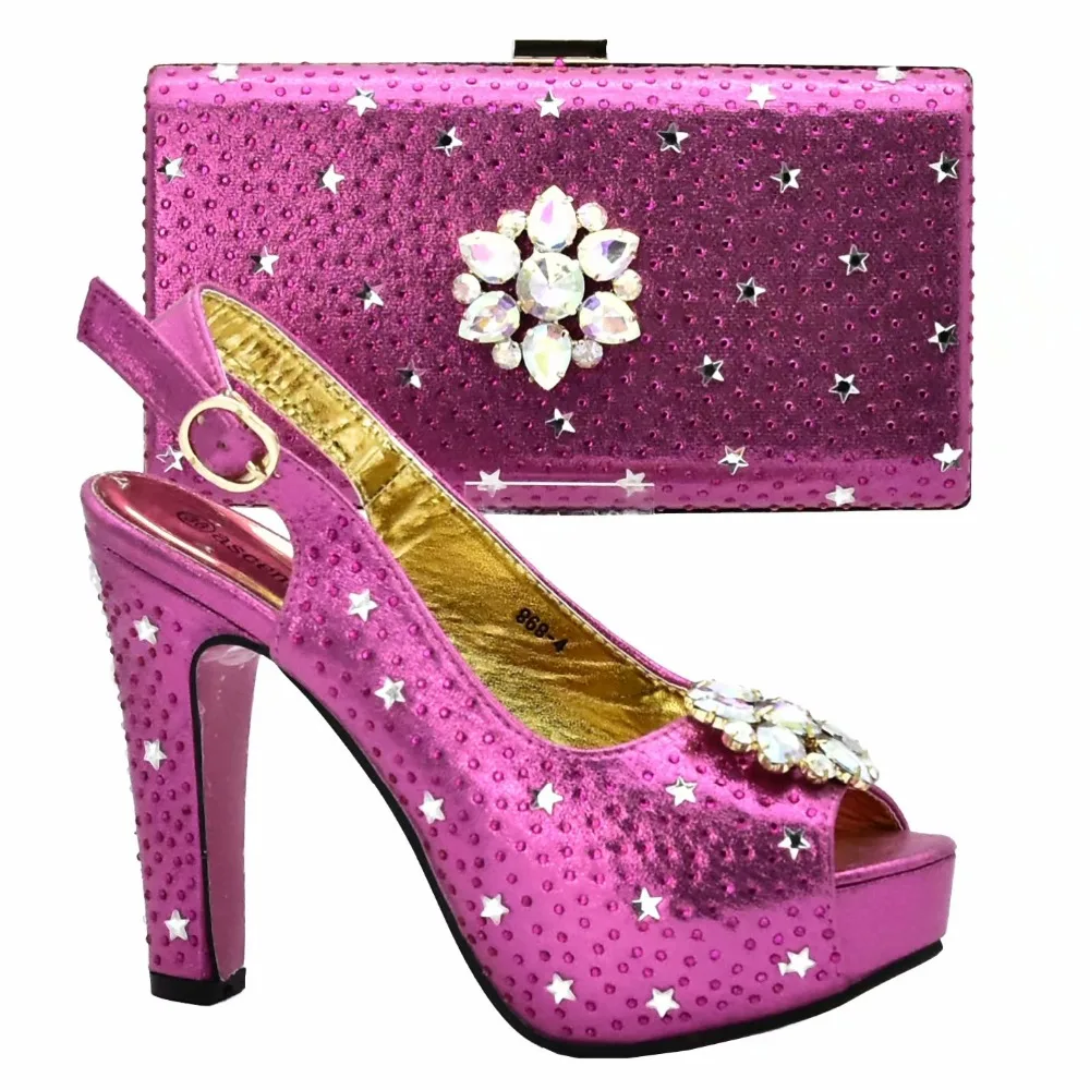 Новинка, вечерние комплекты из туфель и сумочки в нигерийском стиле комплект из обуви и сумки на каблуке, новейший итальянский комплект из туфель и сумочки Envio Gratis - Цвет: Роза