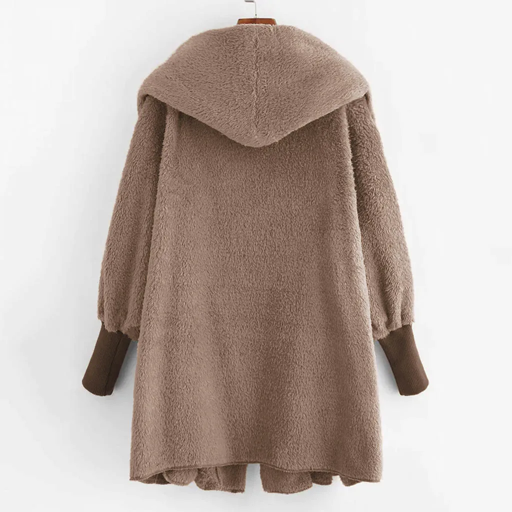 Hooded Sweatshirt Coat Winter Warm Plush Pockets Jacket Women Cotton Fleece Coat Solid Outwear Thick Coat Female chaqueta mujer