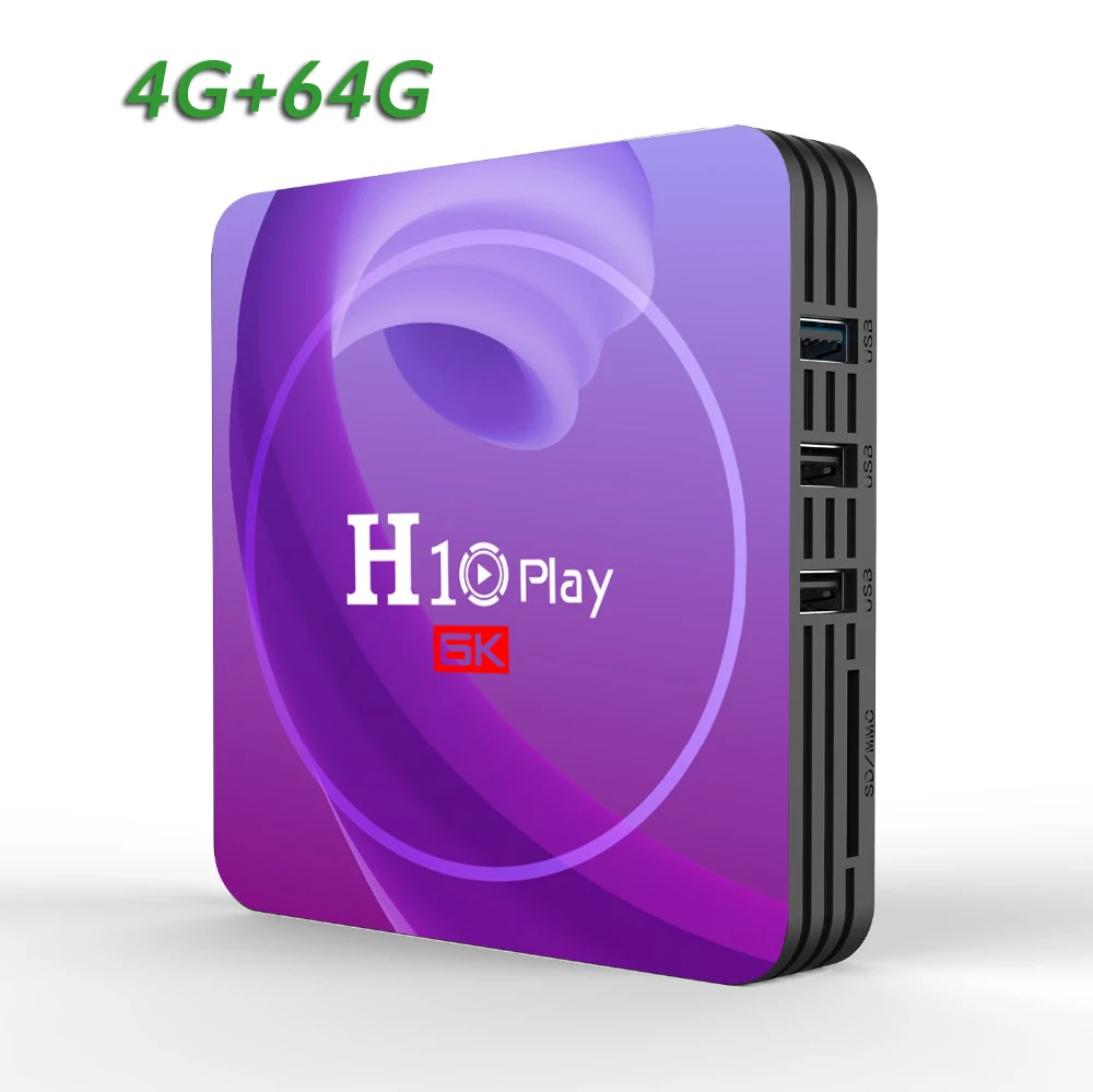 H10 Play Wi-Fi ТВ коробка 6k HD 4 ядра 64 бит Android 9,0 медиа-бокс, 4 Гб оперативной памяти, 32 Гб встроенной памяти, несколько Язык медиа Поддержка Декодер каналов кабельного телевидения - Цвет: purple 4G 64G