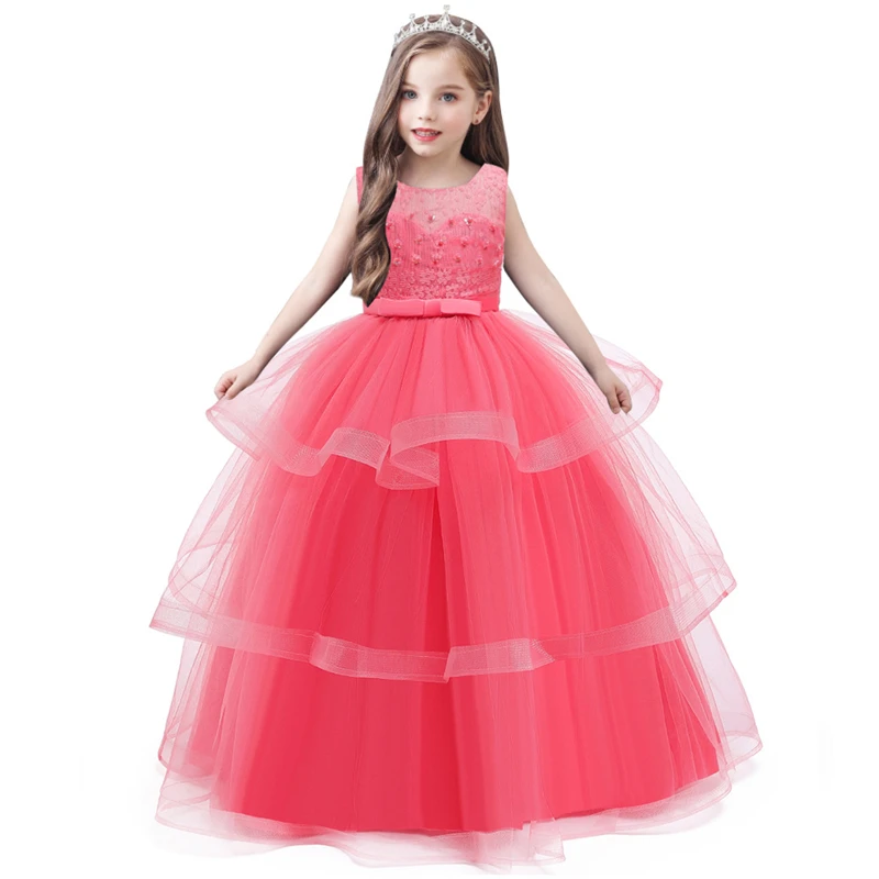 New Fashion Teens Children Wedding Party Kids Dresses For Girls Formal Long Beading Flower Grls Clothes Christmas Dress | Детская одежда
