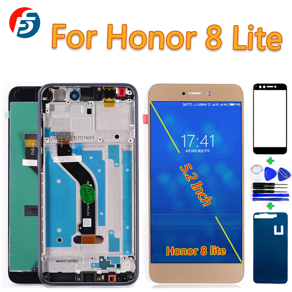 

100% Tested 5.2 inch Touch Screen For Huawei Honor 8 lite PRA-TL10 PRA LX1 LX3 LCD Display Digitizer Assembly Frame With Tools