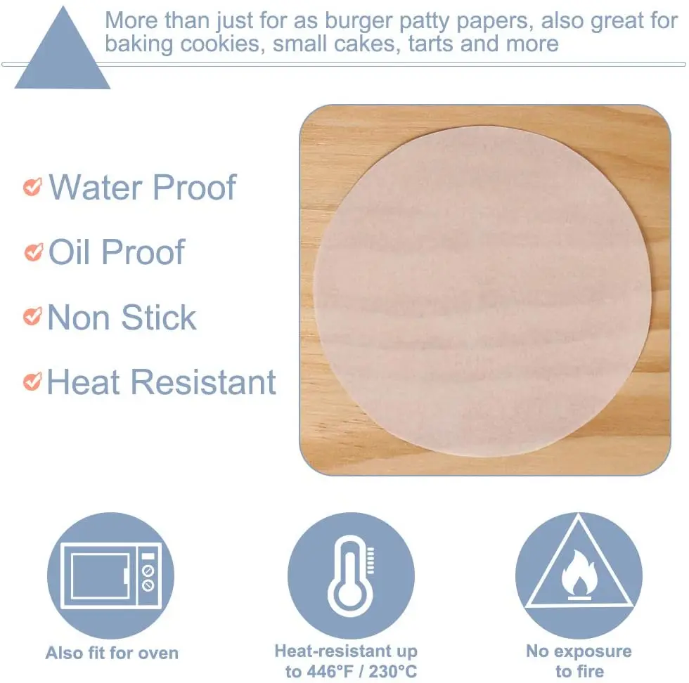 100pcs 4/4.5Inch Hamburger Patty Paper Non Stick Parchment Paper Round Wax Sheet for Storing Freezing Cake Baking Cookie hamburger patty paper