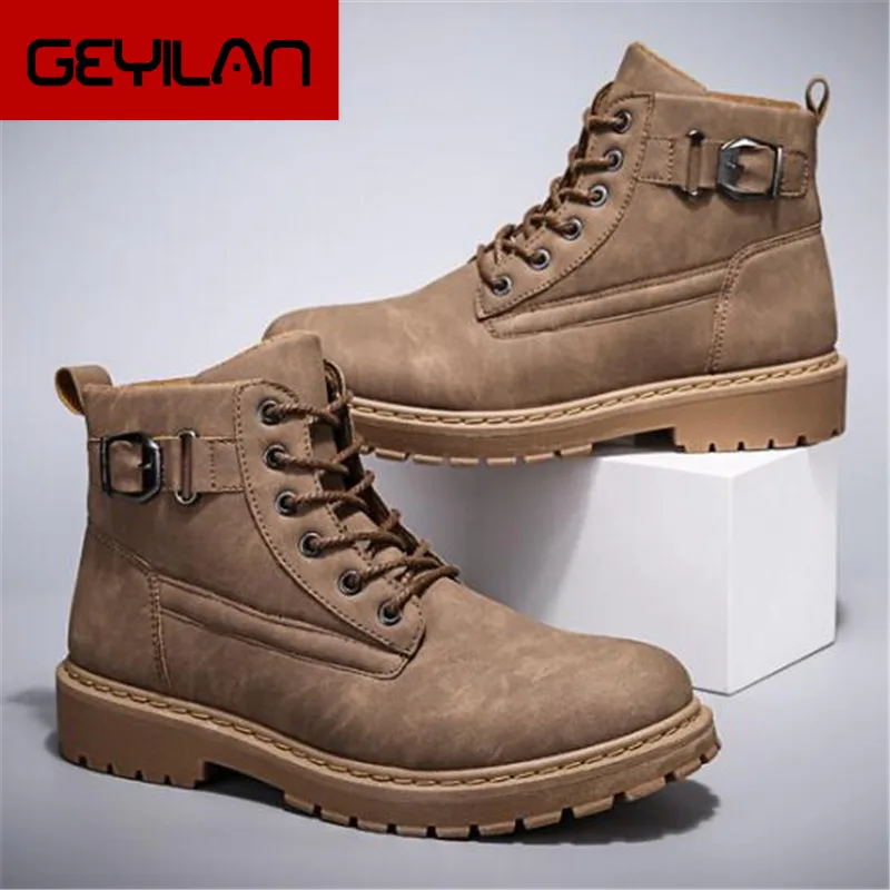 

High Quality Autumn Men Ankle Martin Boots Man Genuine Leather Lace-Up Motorcycle Boots Outdoor Waterproof Non-slip Work Shoes