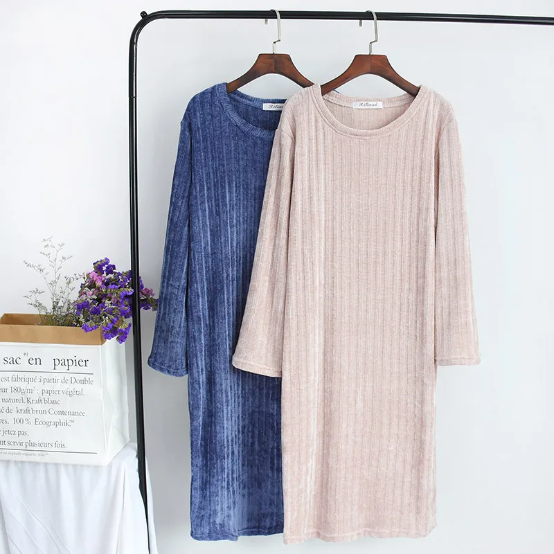 Chenille Home Nightgown Female Spring Autumn And Winter Large Size Faux Yarn Skirt Elasticity Multi-color-Outer Wear