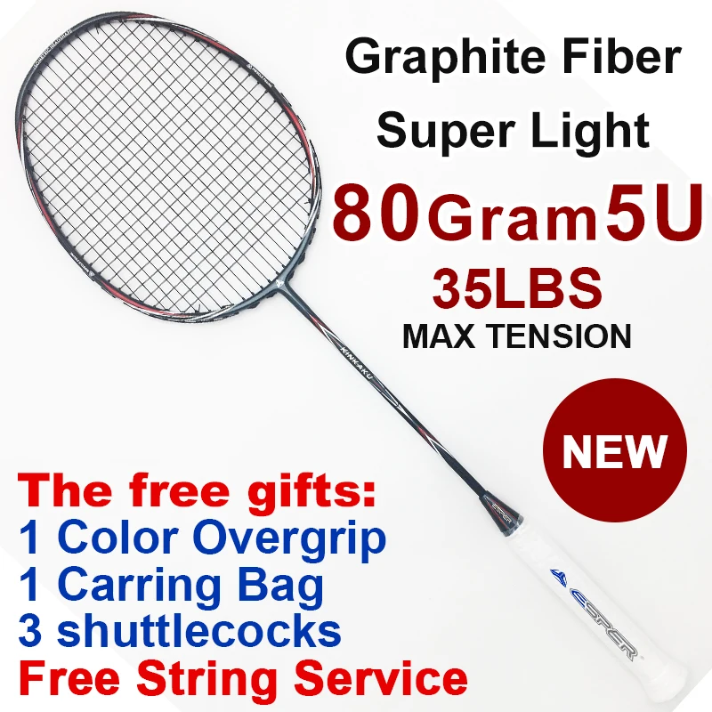 

ESPER 80g 5U Badminton Racket Super Light Carbon Fiber Graphite Racquet Professional Offensive High Tension With Gifts