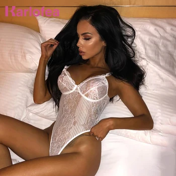 

Karlofea Sexy See Through Lace Mesh Bodysuit Tops For Women Slim Thin Sleeveless Strap Bodysuit Short Jumpsuit Summer Overalls