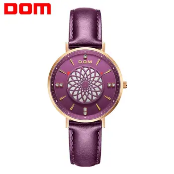 

DOM New Women Watches Luxury Brand Ladies Dress Wristwatch Waterproof Leather Elgent Purple Women Clock Montre Femme G-1285GL