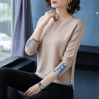 

casual Autumn winter Women thick Sweater Pullovers long sleeve button o-neck chic Sweater Female Slim knit top soft jumper 0803